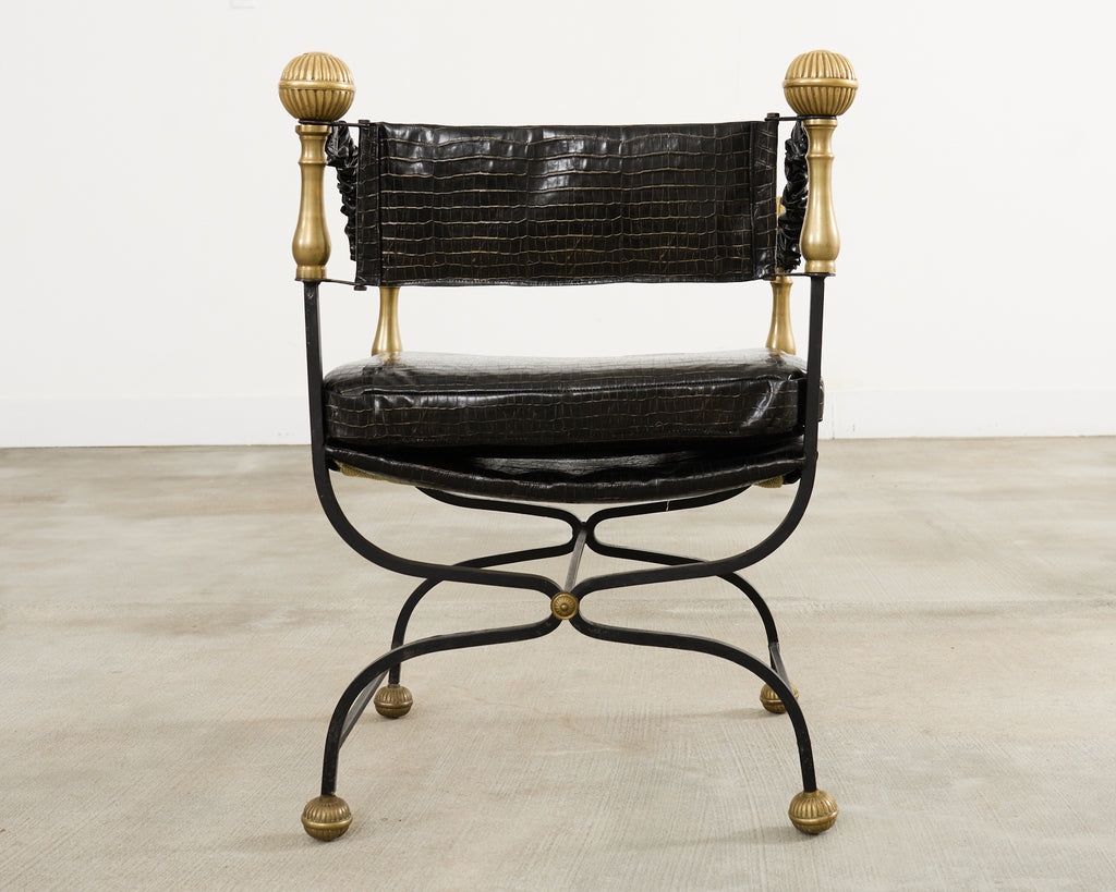 Italian Baroque Savonarola Chair with Bronze Mace Finials