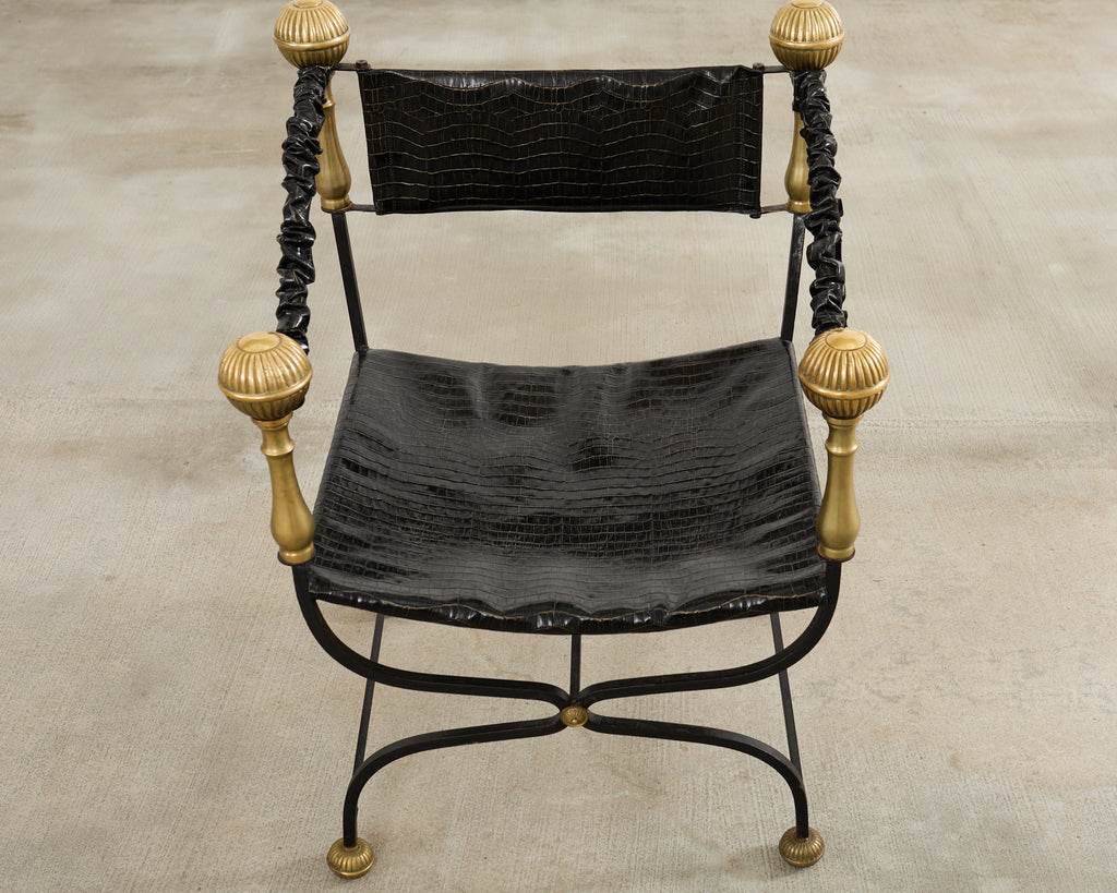 Italian Baroque Savonarola Chair with Bronze Mace Finials