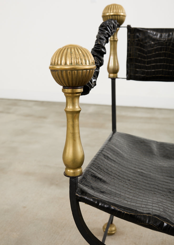 Italian Baroque Savonarola Chair with Bronze Mace Finials