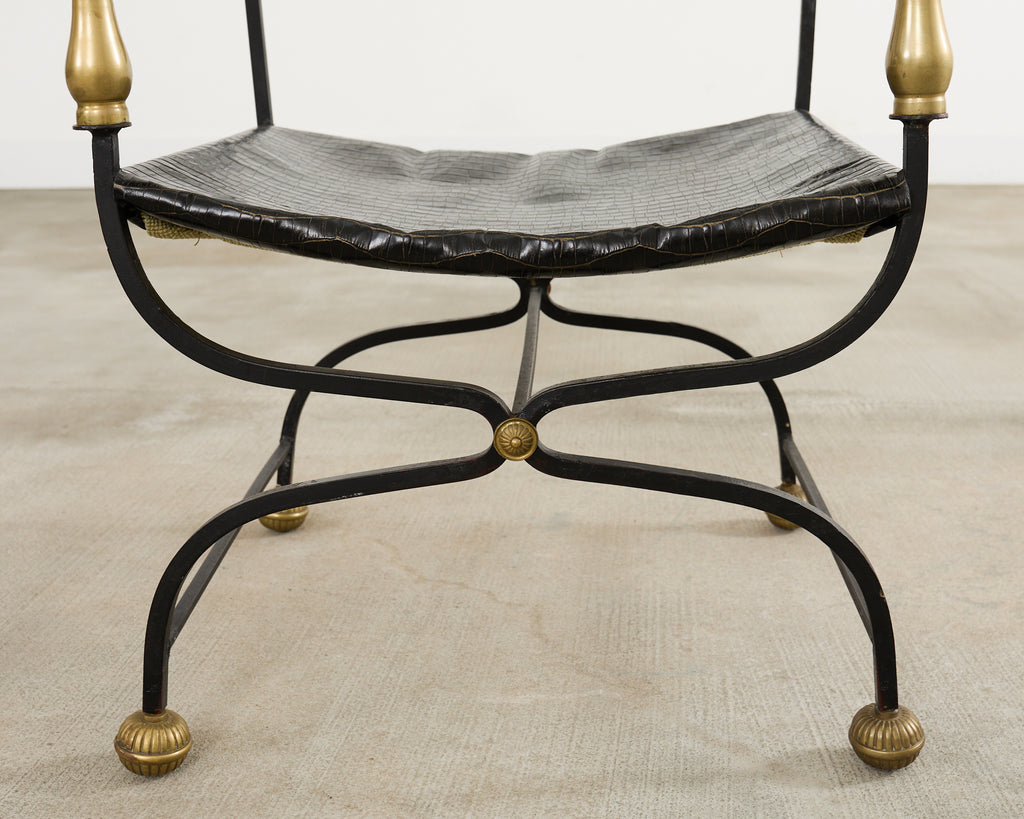 Italian Baroque Savonarola Chair with Bronze Mace Finials