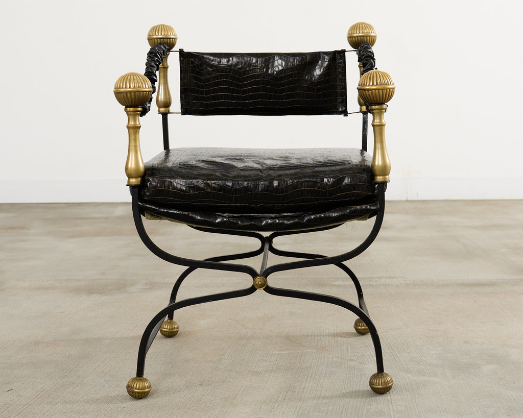 Italian Baroque Savonarola Chair with Bronze Mace Finials