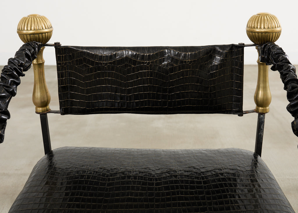 Italian Baroque Savonarola Chair with Bronze Mace Finials