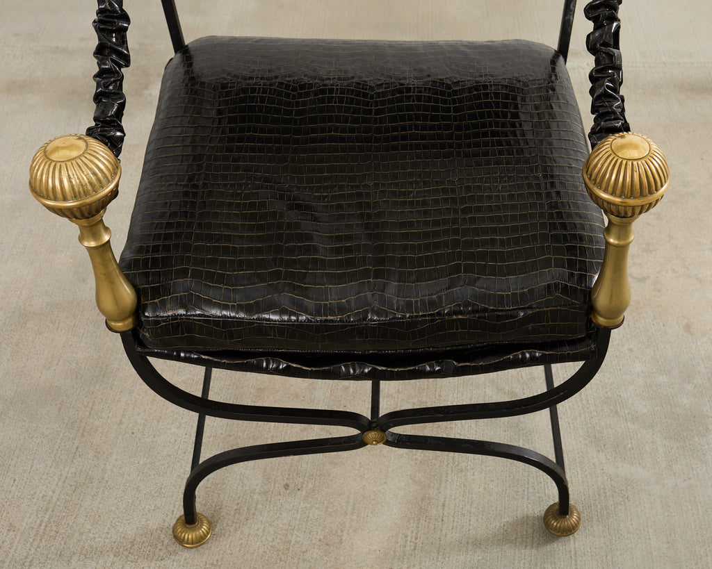 Italian Baroque Savonarola Chair with Bronze Mace Finials