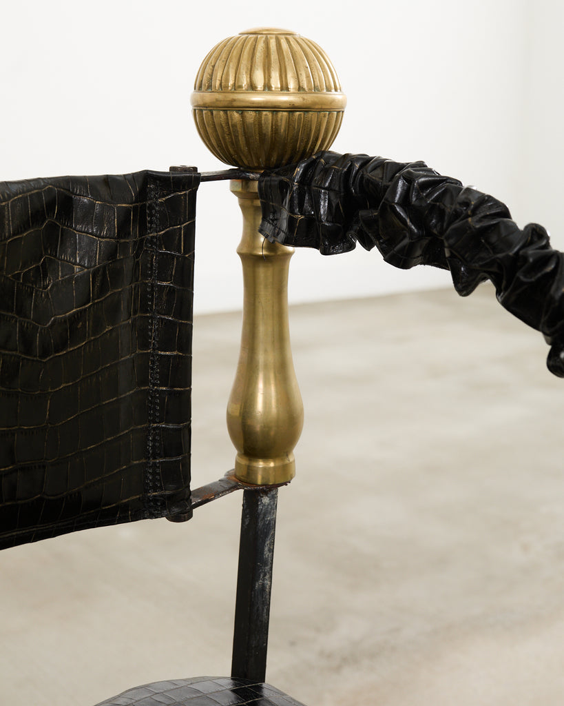 Italian Baroque Savonarola Chair with Bronze Mace Finials