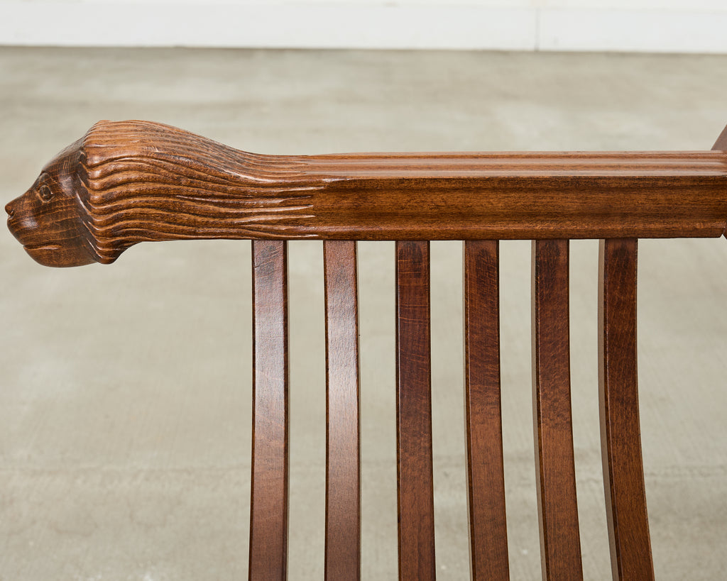 Set of Four Italian Baroque Lion Head Savonarola Chairs