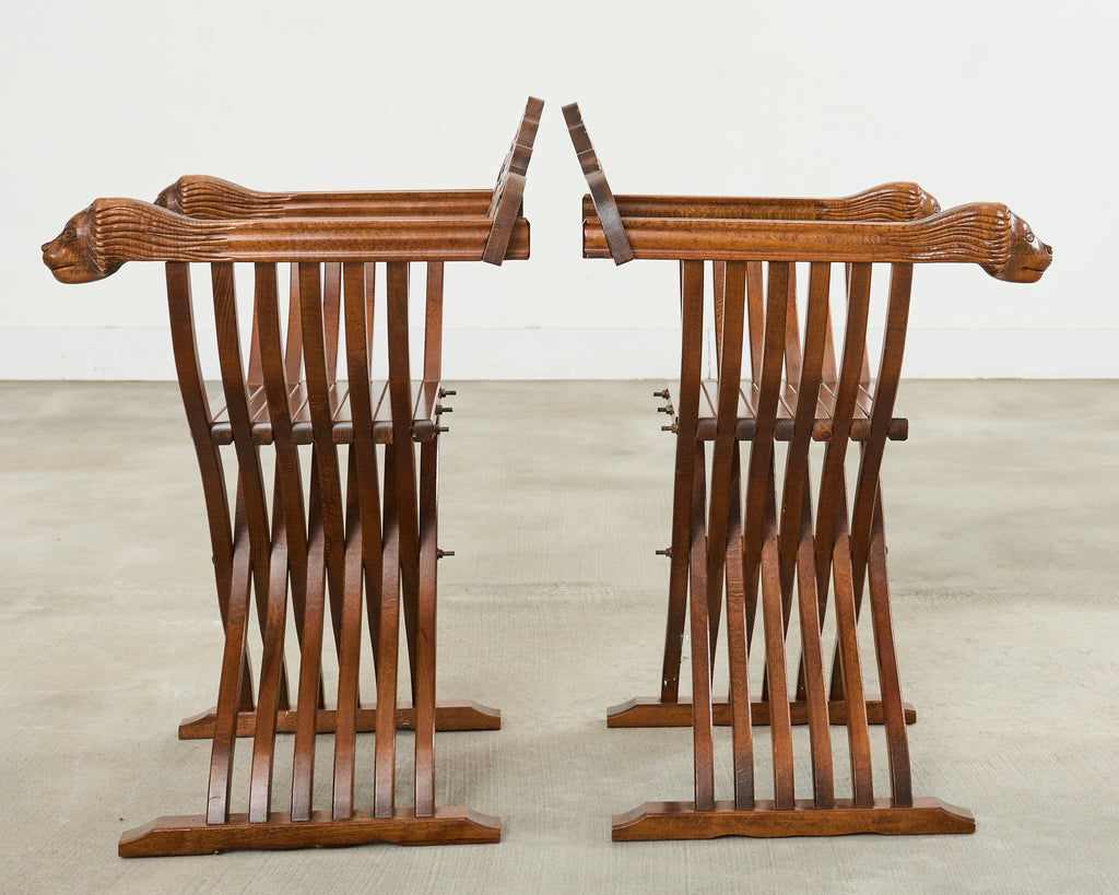 Set of Four Italian Baroque Lion Head Savonarola Chairs