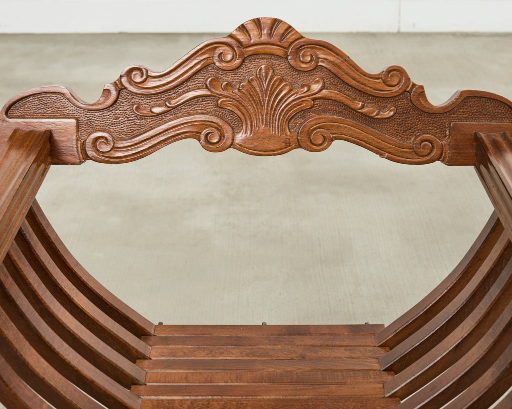 Set of Four Italian Baroque Lion Head Savonarola Chairs