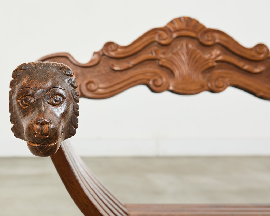 Set of Four Italian Baroque Lion Head Savonarola Chairs