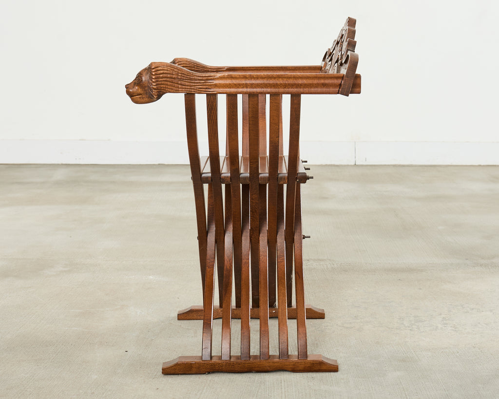 Set of Four Italian Baroque Lion Head Savonarola Chairs