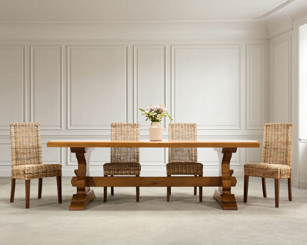 Country French Provincial Oak Farmhouse Trestle Dining Table 8 Ft