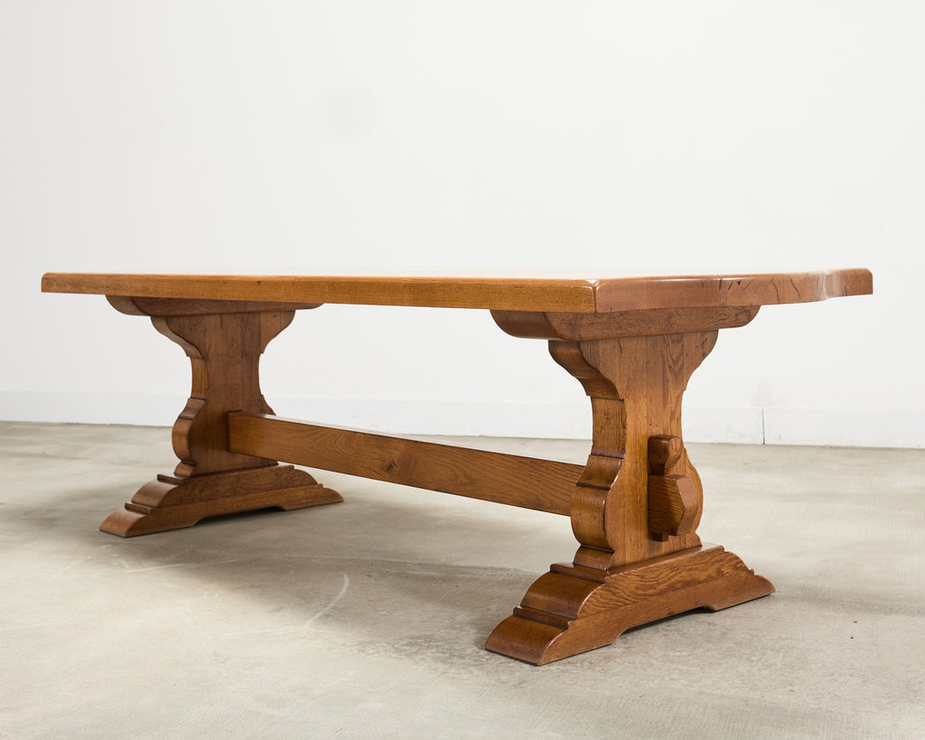 Country French Provincial Oak Farmhouse Trestle Dining Table 8 Ft