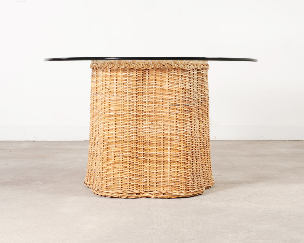 Michael Taylor Attributed Scalloped Rattan Wicker Dining Table
