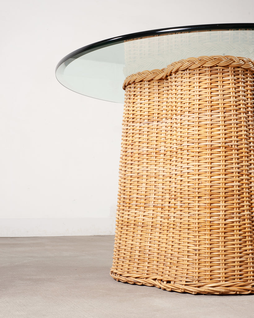 Michael Taylor Attributed Scalloped Rattan Wicker Dining Table