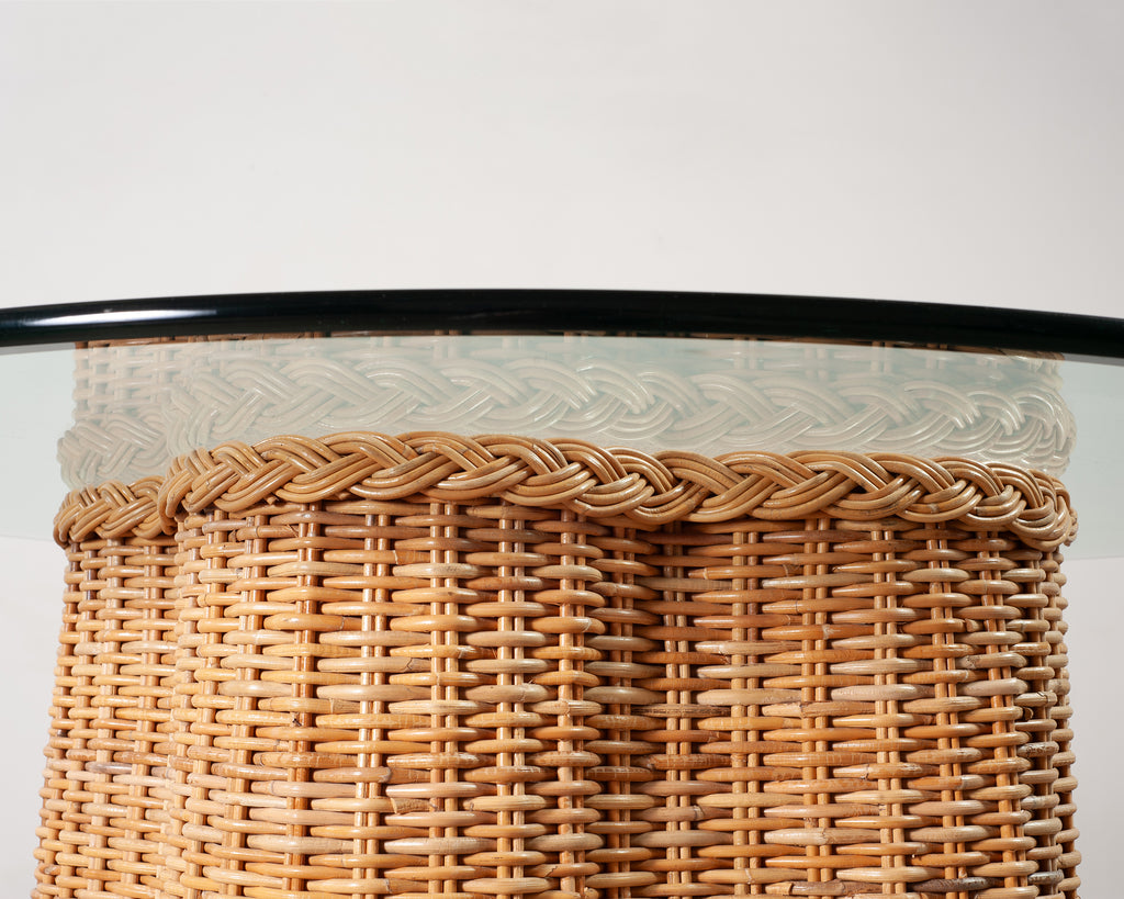 Michael Taylor Attributed Scalloped Rattan Wicker Dining Table