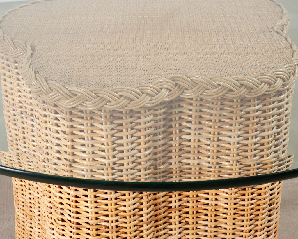 Michael Taylor Attributed Scalloped Rattan Wicker Dining Table