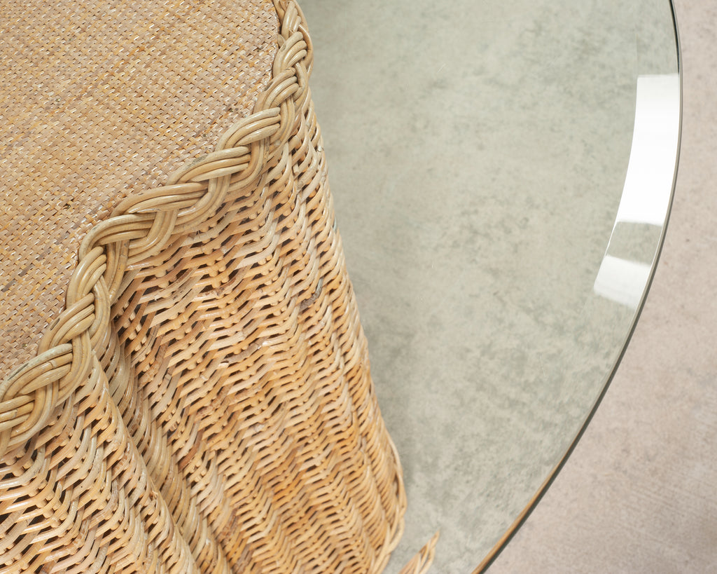 Michael Taylor Attributed Scalloped Rattan Wicker Dining Table