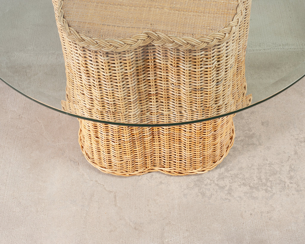Michael Taylor Attributed Scalloped Rattan Wicker Dining Table