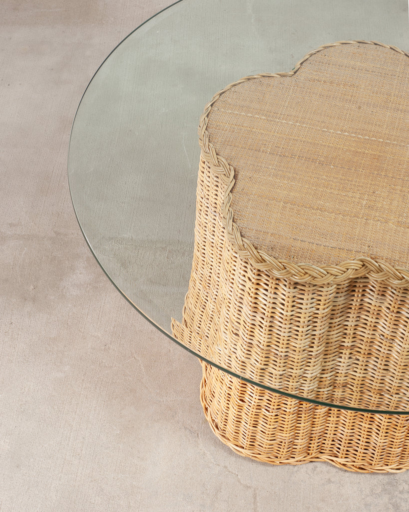 Michael Taylor Attributed Scalloped Rattan Wicker Dining Table