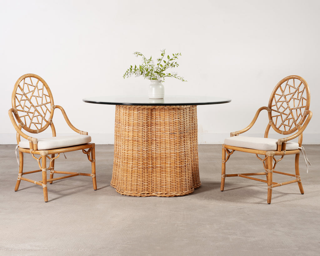 Michael Taylor Attributed Scalloped Rattan Wicker Dining Table