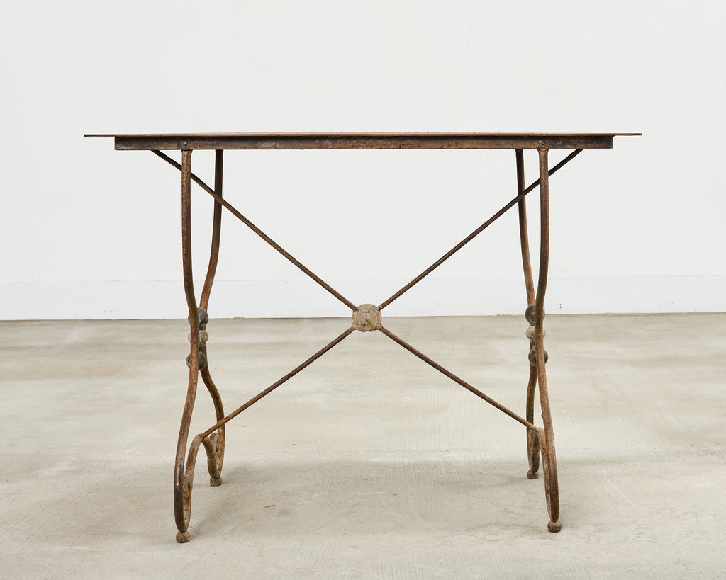 French Art Nouveau Patinated Iron Bronze Garden Bistro Table