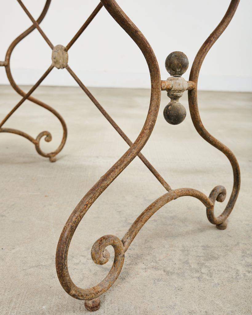 French Art Nouveau Patinated Iron Bronze Garden Bistro Table