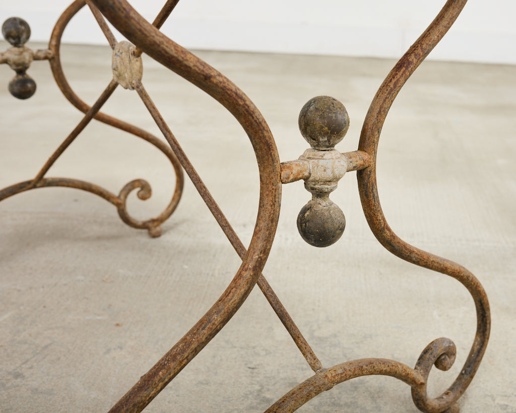 French Art Nouveau Patinated Iron Bronze Garden Bistro Table