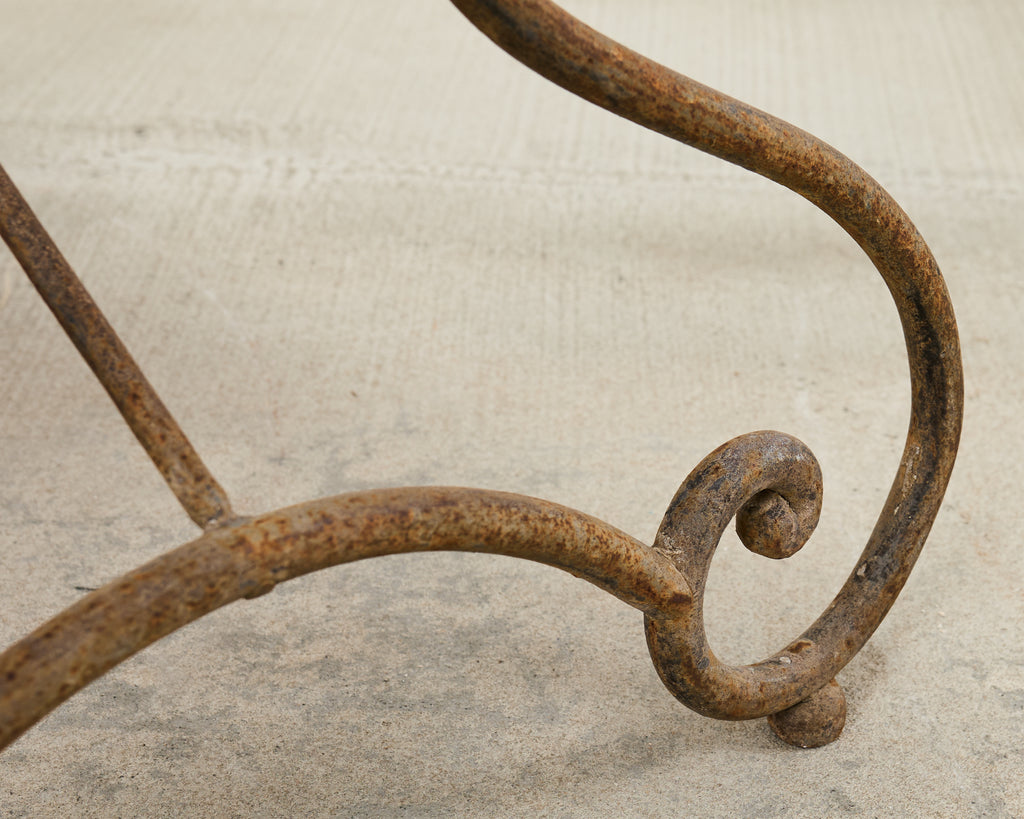 French Art Nouveau Patinated Iron Bronze Garden Bistro Table