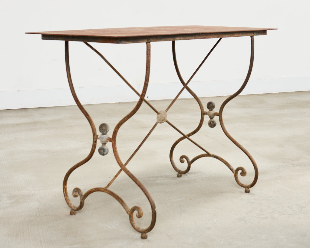 French Art Nouveau Patinated Iron Bronze Garden Bistro Table