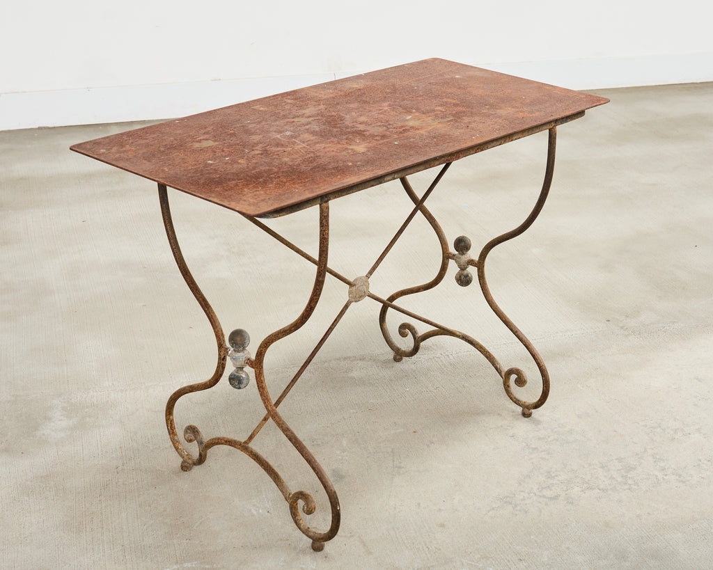 French Art Nouveau Patinated Iron Bronze Garden Bistro Table
