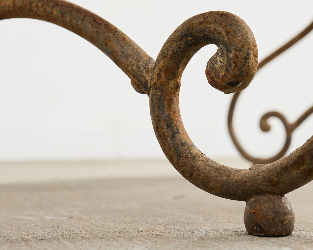 French Art Nouveau Patinated Iron Bronze Garden Bistro Table