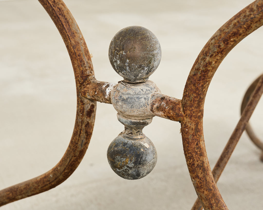 French Art Nouveau Patinated Iron Bronze Garden Bistro Table