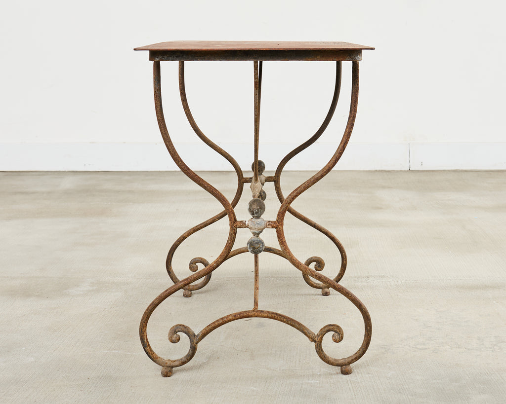 French Art Nouveau Patinated Iron Bronze Garden Bistro Table