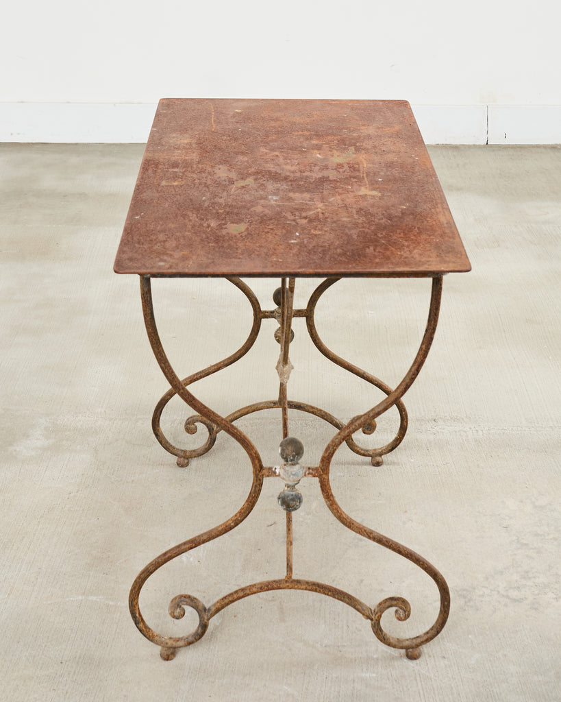 French Art Nouveau Patinated Iron Bronze Garden Bistro Table