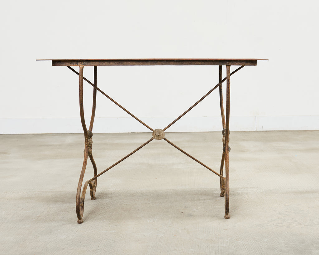 French Art Nouveau Patinated Iron Bronze Garden Bistro Table