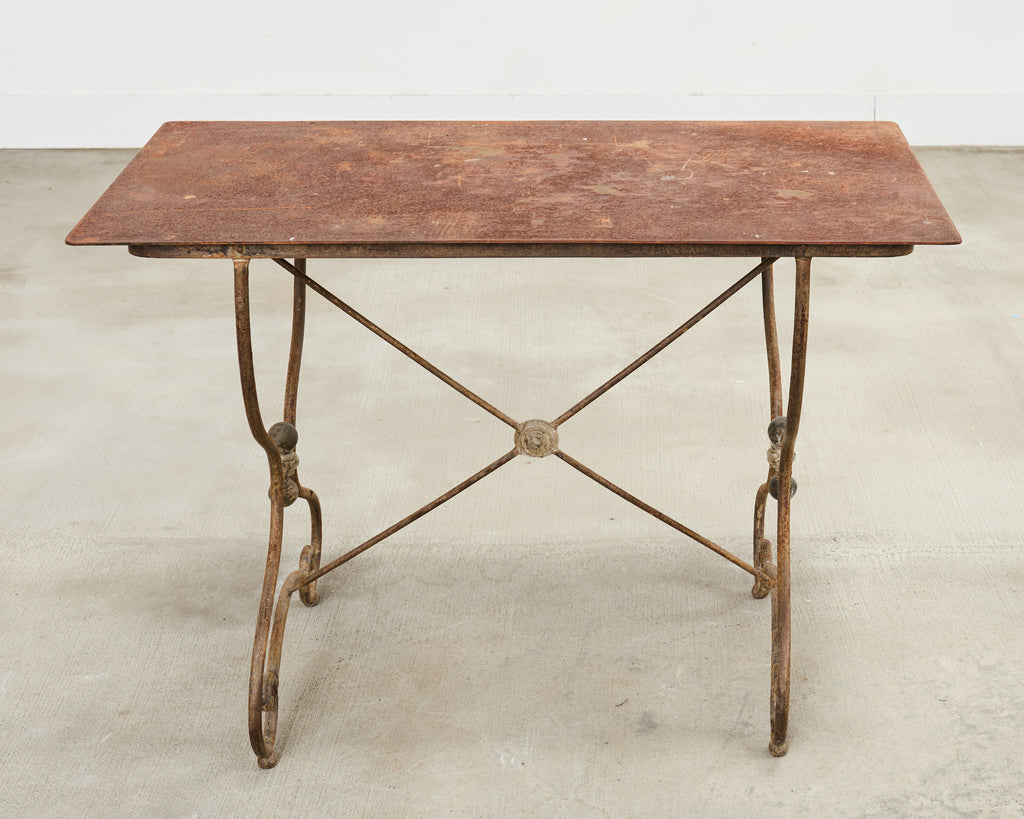 French Art Nouveau Patinated Iron Bronze Garden Bistro Table