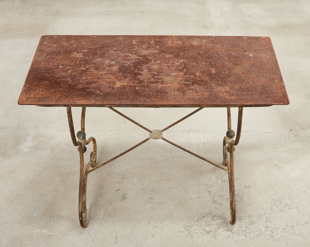 French Art Nouveau Patinated Iron Bronze Garden Bistro Table
