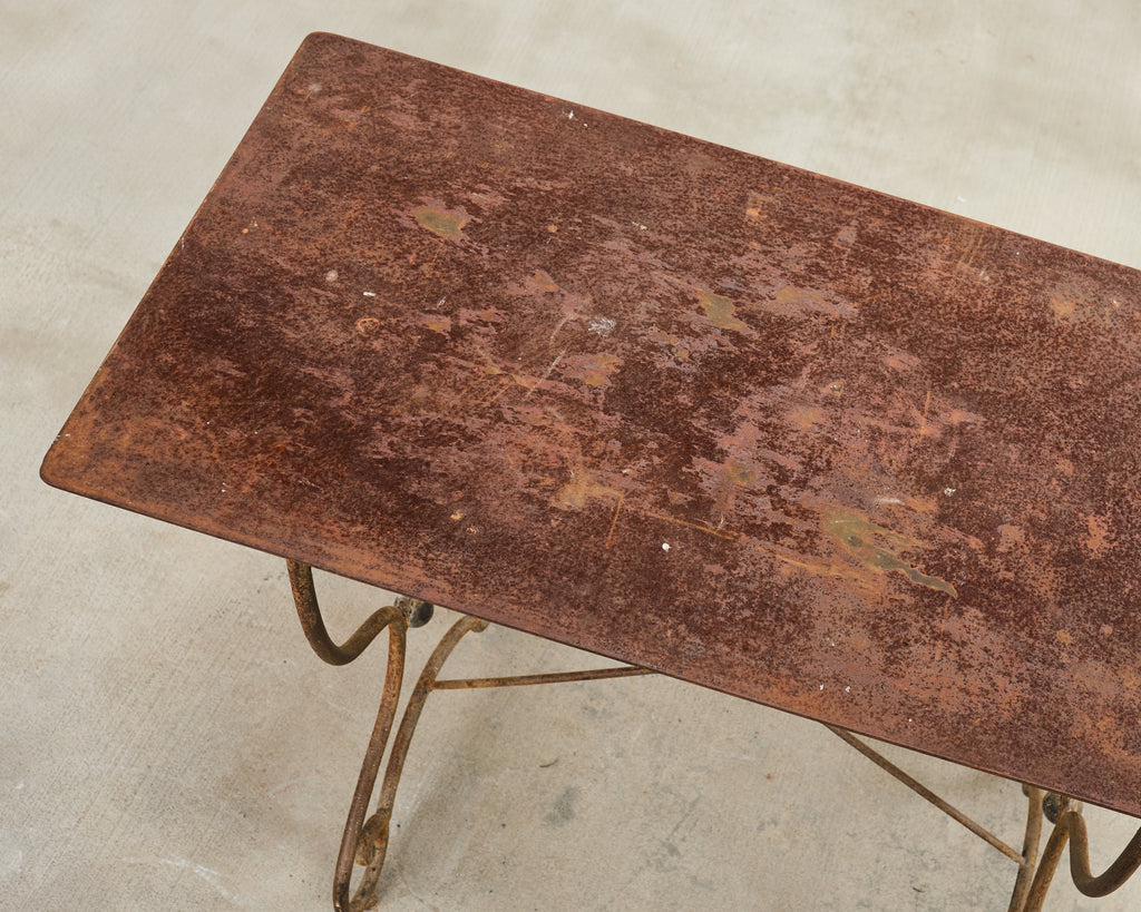 French Art Nouveau Patinated Iron Bronze Garden Bistro Table