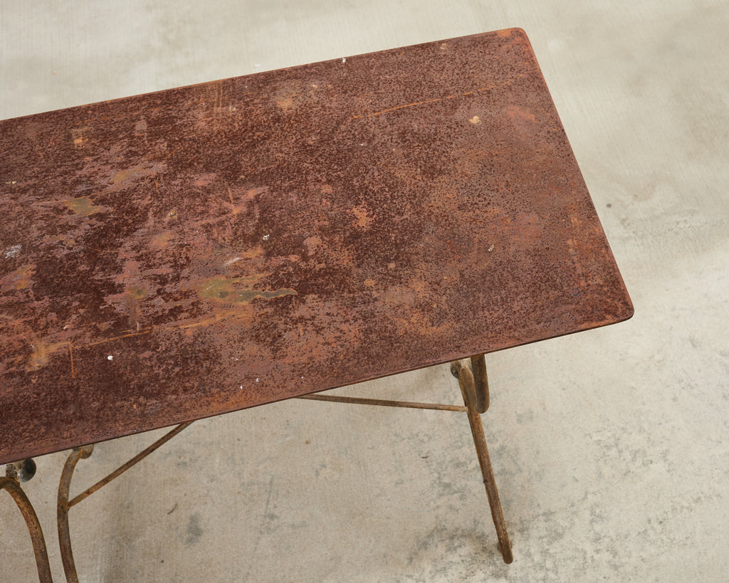 French Art Nouveau Patinated Iron Bronze Garden Bistro Table