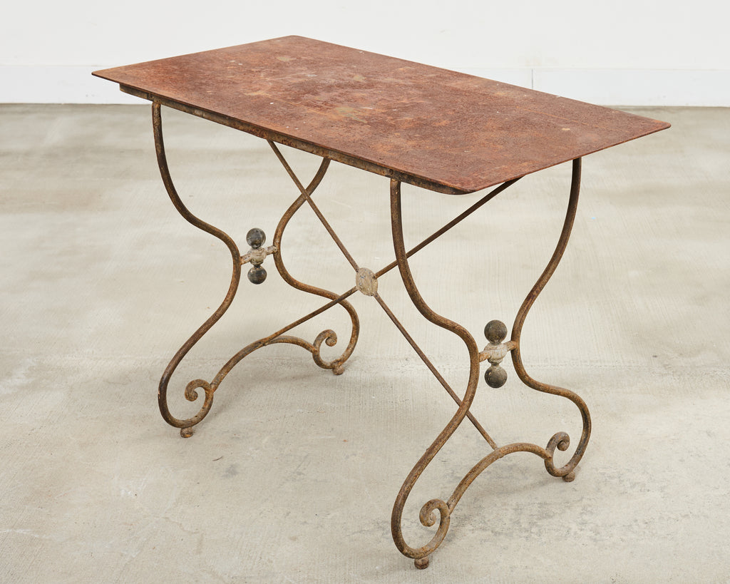 French Art Nouveau Patinated Iron Bronze Garden Bistro Table