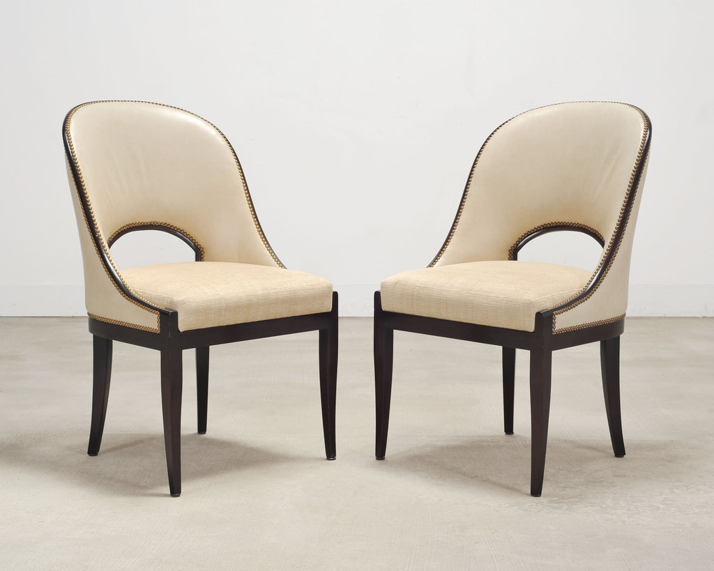 Set of Ten French Art Deco Style Gondola Leather Dining Chairs