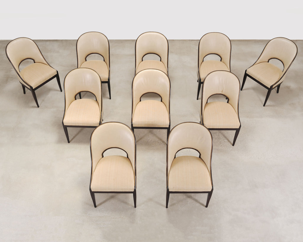 Set of Ten French Art Deco Style Gondola Leather Dining Chairs