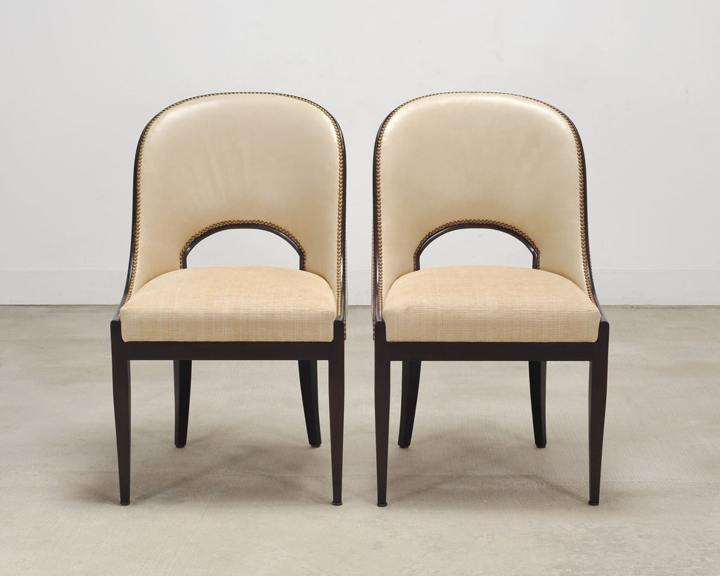 Set of Ten French Art Deco Style Gondola Leather Dining Chairs