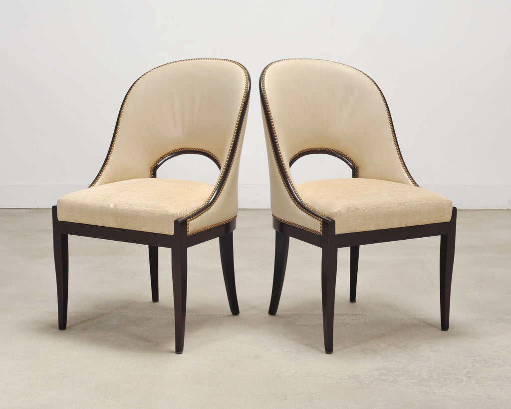 Set of Ten French Art Deco Style Gondola Leather Dining Chairs
