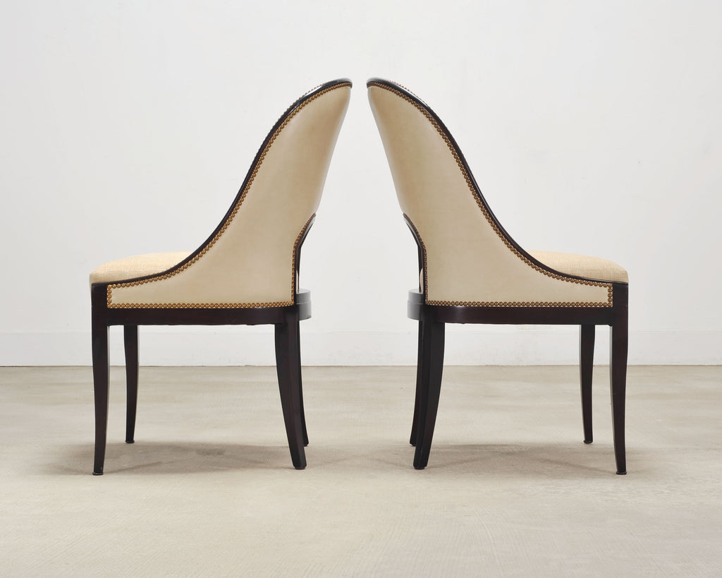Set of Ten French Art Deco Style Gondola Leather Dining Chairs