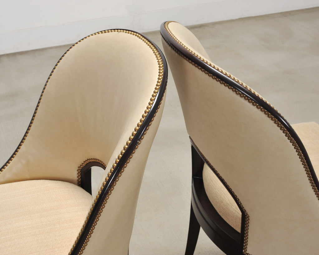 Set of Ten French Art Deco Style Gondola Leather Dining Chairs