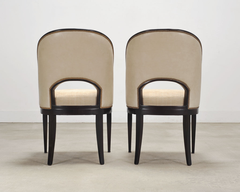 Set of Ten French Art Deco Style Gondola Leather Dining Chairs