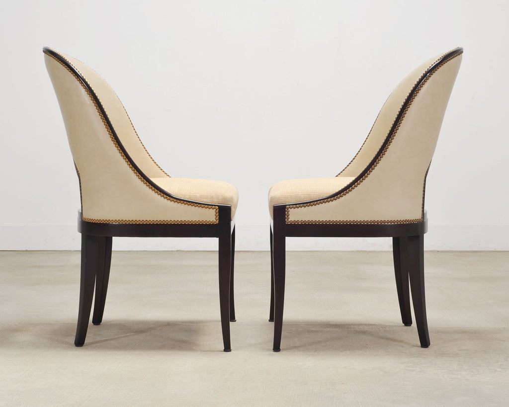 Set of Ten French Art Deco Style Gondola Leather Dining Chairs