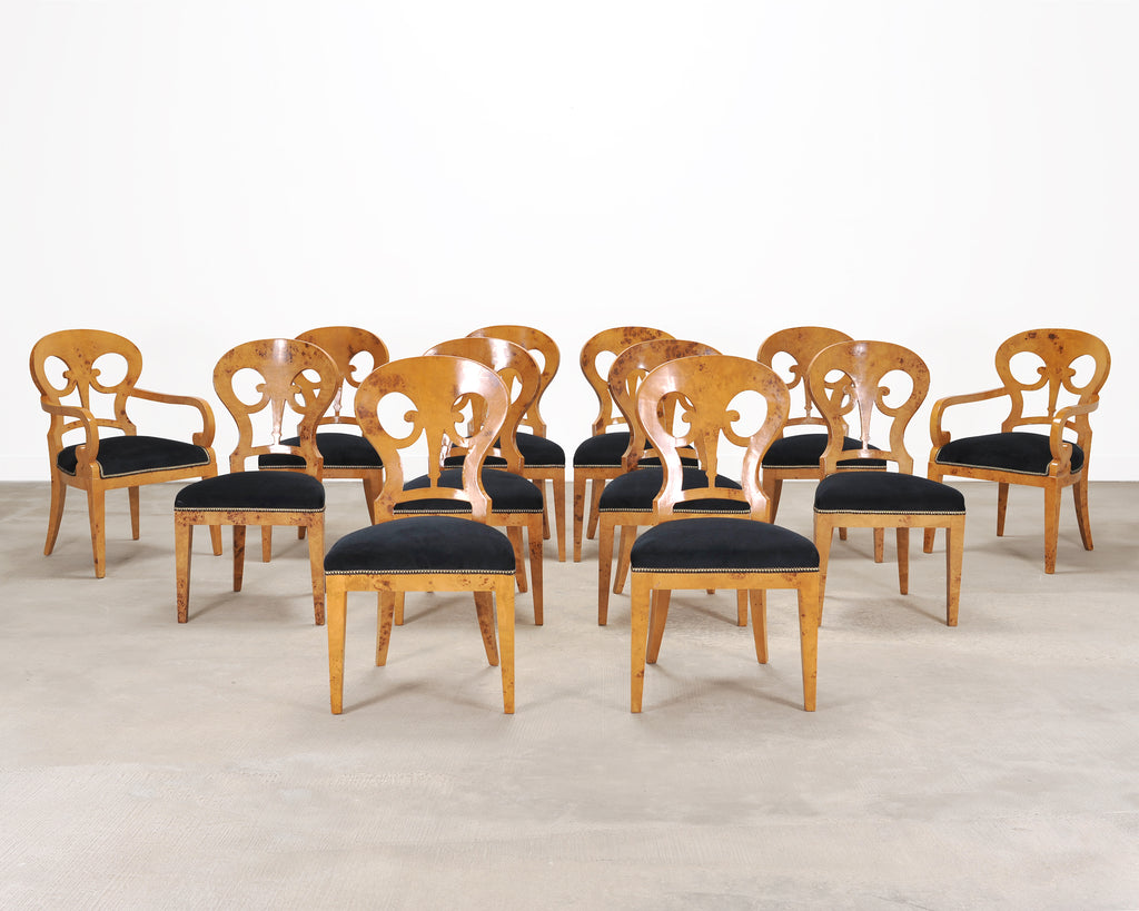 Set of Twelve Viennese Biedermeier Style Burlwood Dining Chairs