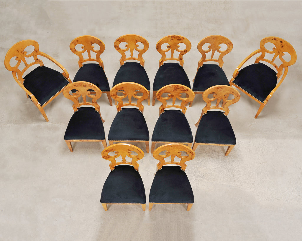 Set of Twelve Viennese Biedermeier Style Burlwood Dining Chairs