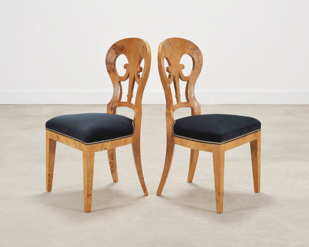 Set of Twelve Viennese Biedermeier Style Burlwood Dining Chairs